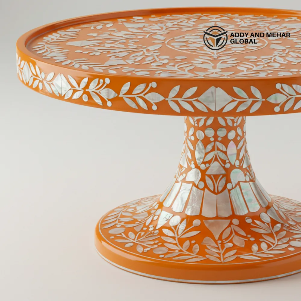 Luxury Handmade Orange Mother-of-Pearl Cake Stand - Image 5