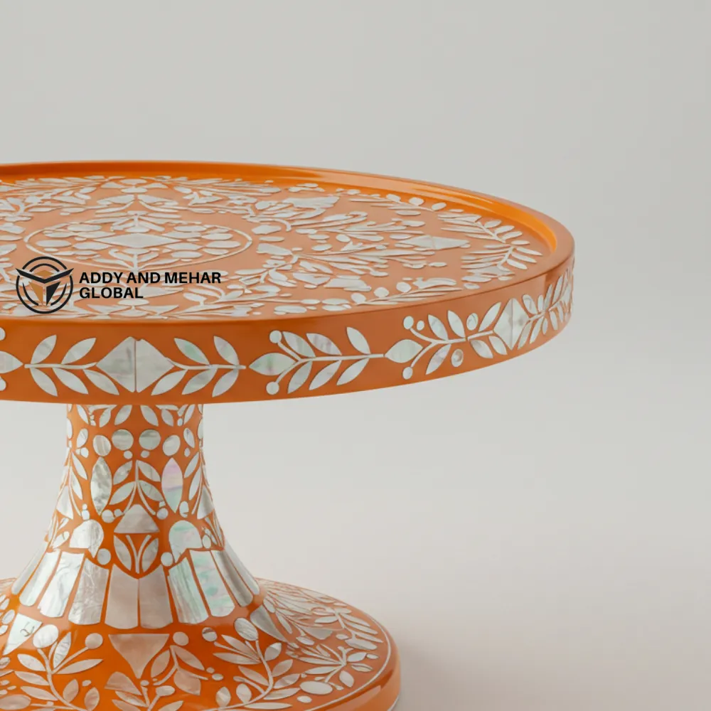 Luxury Handmade Orange Mother-of-Pearl Cake Stand - Image 6