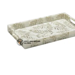 Ivory Floral Mother of Pearl Inlay Serving Tray – Handmade Luxury Decorative Tray for Coffee Table & Home