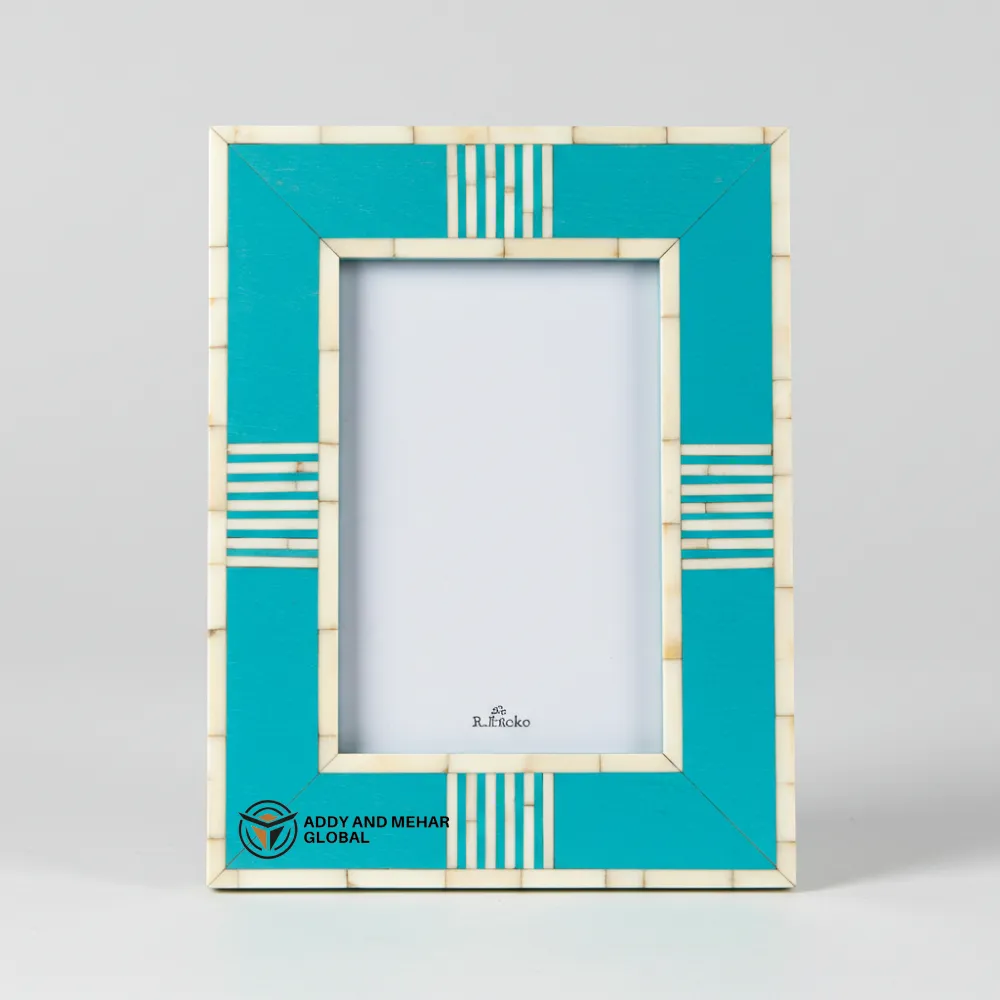 Blue Decorative Photo Frame MDF Enamel Finish Picture Frame Modern Tabletop & Wall Display Frame
