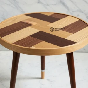 Luxury Handmade Brown Meena Floral Inlay Wooden Stool – Round Accent Side Table