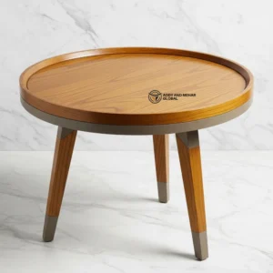 Luxury Handmade Brown Meena Floral Inlay Wooden Stool – Elegant Round Accent Table