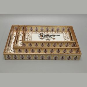 White Abstract Enamel Serving Tray Set of 3MDF Decorative Trays Modern White Abstract Pattern Tray Enamel Serving Trays