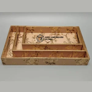 Orange & Gold Geometric Enamel Serving Tray Set of 3 – Modern Decorative MDF & Paper Nesting Trays for Kitchen, Dining & Home Decor