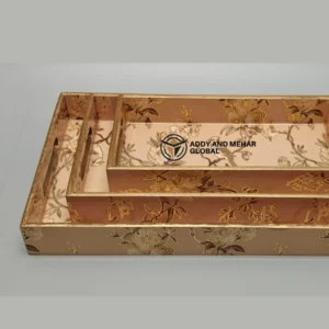 Orange & Gold Geometric Enamel Serving Tray Set of 3 – Modern Decorative MDF & Paper Nesting Trays for Kitchen, Dining & Home Decor