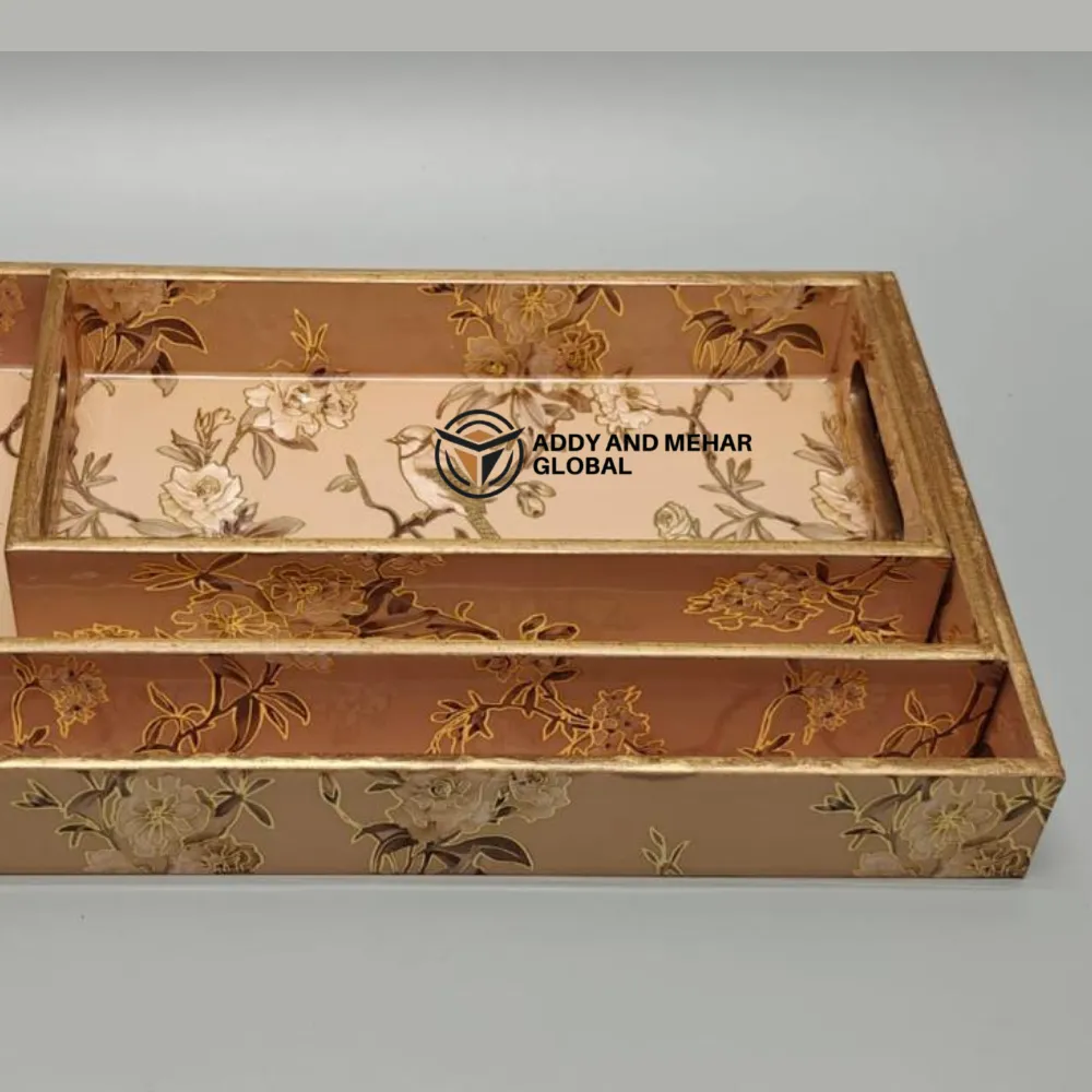 Orange & Gold Geometric Enamel Serving Tray Set of 3 – Modern Decorative MDF & Paper Nesting Trays for Kitchen, Dining & Home Decor - Image 5