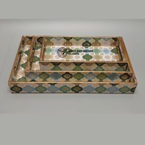 White Geometric Enamel Serving Tray Set of 3 MDF Decorative Trays Elegant White & Gold Serving Tray