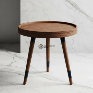Luxury Handmade Brown Meena Floral Inlay Wooden Stool – Elegant Round Accent Table