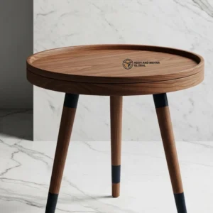Luxury Handmade Brown Meena Floral Inlay Wooden Stool – Elegant Round Accent Table