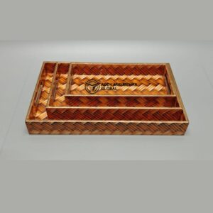 Orange Geometric Enamel Serving Tray Set of 3 MDF Decorative Trays Modern Orange