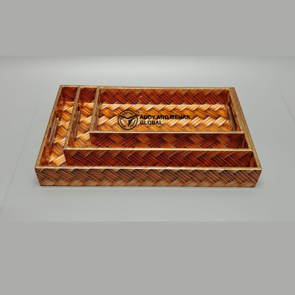 Orange Geometric Enamel Serving Tray Set of 3 MDF Decorative Trays Modern Orange