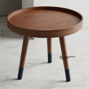 Luxury Handmade Brown Meena Floral Inlay Wooden Stool – Round Accent Side Table