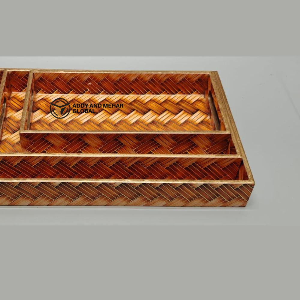 Orange Geometric Enamel Serving Tray Set of 3 MDF Decorative Trays Modern Orange - Image 4