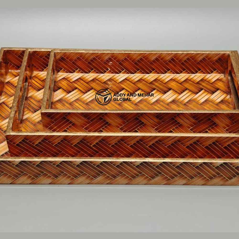 Orange Geometric Enamel Serving Tray Set of 3 MDF Decorative Trays Modern Orange - Image 6