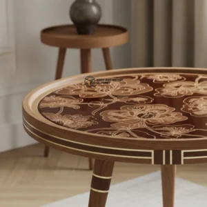 Brown Meena Design Wooden Stool – Handcrafted Round Decorative Tripod Accent Stool