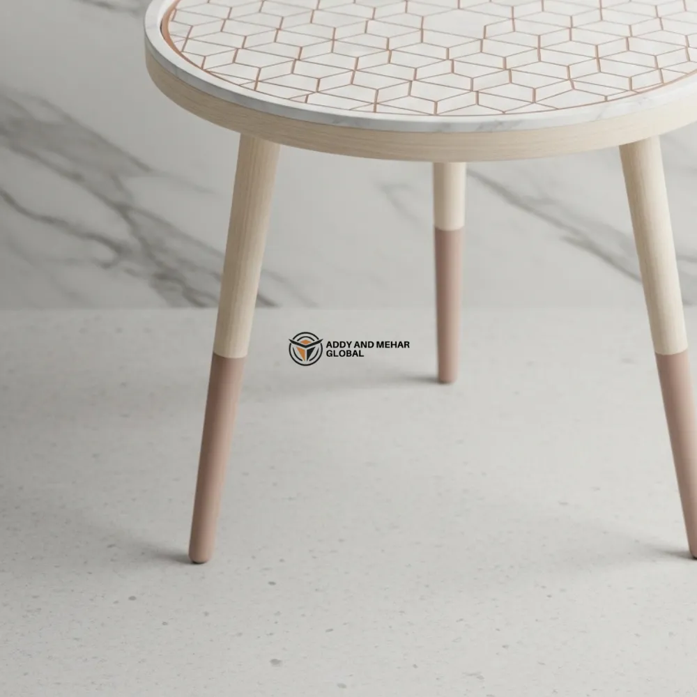 Luxury Handmade White Meena Floral Inlay Wooden Stool – Elegant Round Accent Table - Image 5