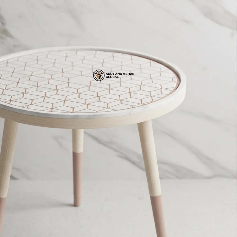 Luxury Handmade White Meena Floral Inlay Wooden Stool – Elegant Round Accent Table - Image 4