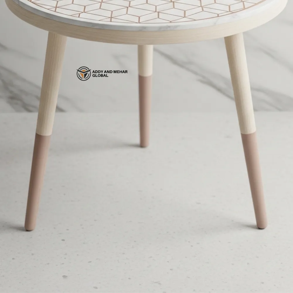 Luxury Handmade White Meena Floral Inlay Wooden Stool – Elegant Round Accent Table - Image 3