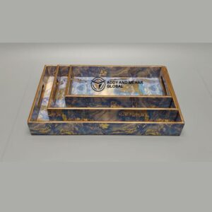 Geometrical Enamel Serving Tray Set of 3 – Decorative MDF & Paper Enamel Rectangular Nesting Trays for Kitchen & Home Décor
